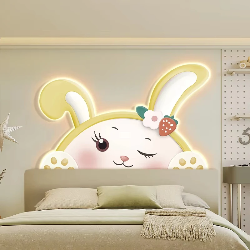 Modern Minimalist Children's Room Decoration Painting Bedroom Bedside Cartoon Rabbit Shaped Mural Led Light Wall Lamp Night Lamp