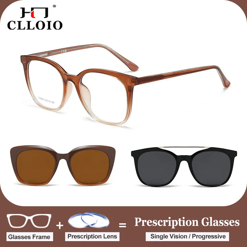 

CLLOIO New 3-in-1 Multifunctional Magnetic Clip Polarized Sunglasses Fashion Women Cat Eye Anti Blue Light Prescription Glasses