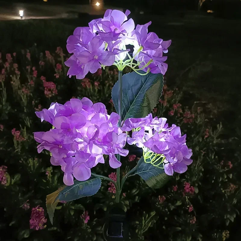 Hydrangea Flower Solar Lamp Outdoor Waterproof Yard Power LED Artificial Flower Light for Courtyard Landscape Garden Decoration