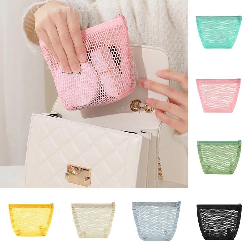 

2025 Portable Mesh Makeup Bag For Girl Women Lipstick Cosmetic Storage Bag Mesh Sanitary Napkin Holder Bag