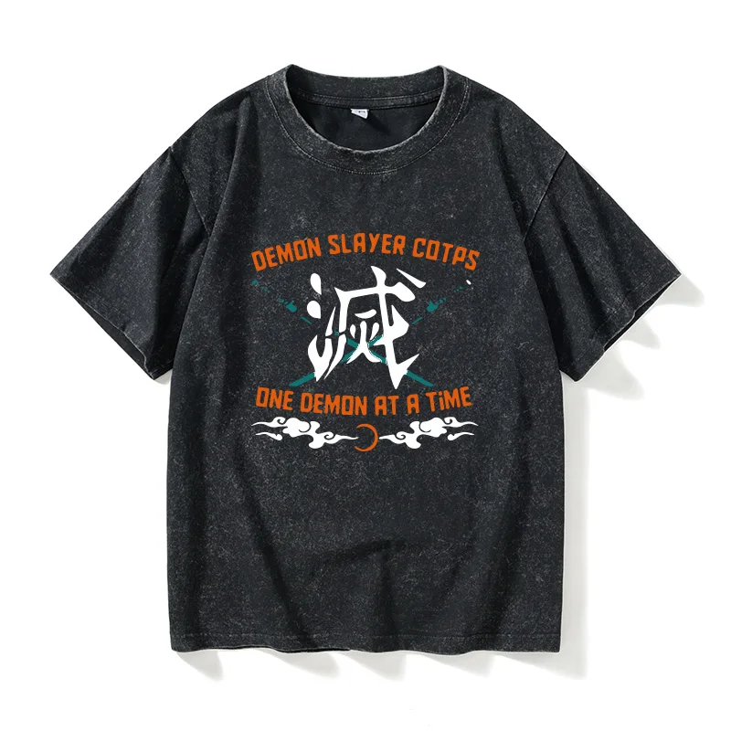 

Хлопковая футболка с короткими рукавами, мужская повседневная футболка с круглым вырезом и принтом Ghost Slayer Chara Design, летняя модная уличная одежда