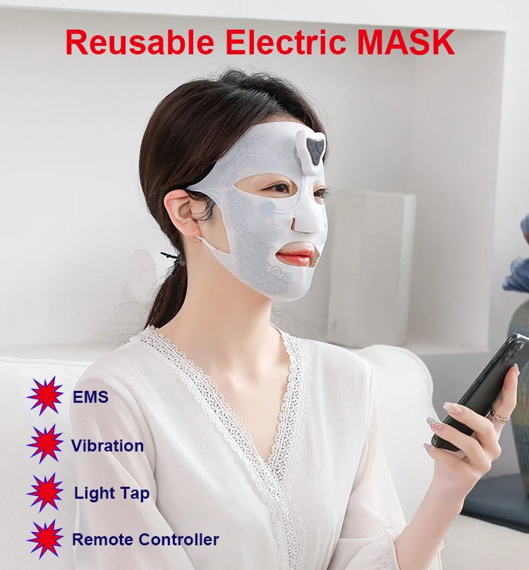 Silicone Facial Mask EMS Recyclable Face Mask Skincare Vibrating Massager Facial Moisturizing Tightening Anti-aging SPA Masks