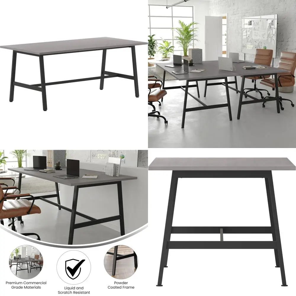 

Конференц-стол с основанием A-e, коммерческое ламинированное покрытие, устойчивое к воде и царапинам, кромка из ПВХ, прочная стальная основа, 72x36, серый