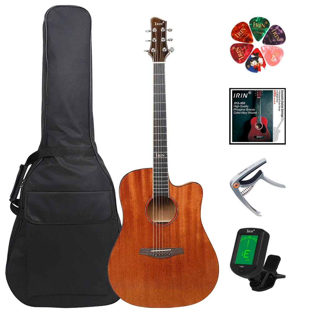 

IRIN 40 Inch 6 Strings Acoustic Guitar Spruce Wood Panel Folk Guitarra with Bag Capo Strings Tuner Guitar Parts & Accessories