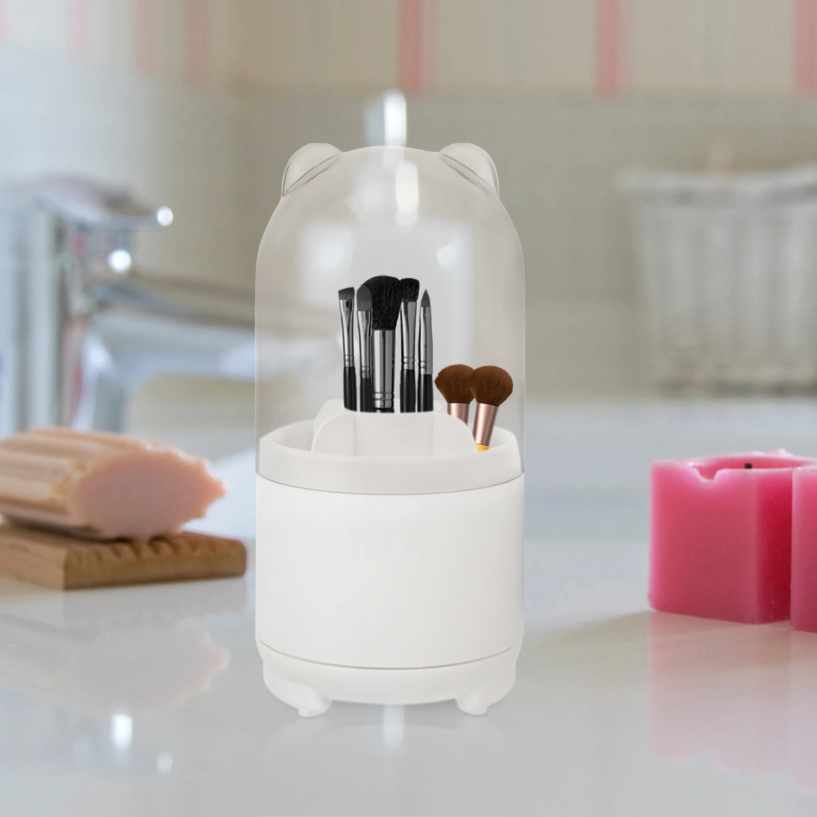 

Rotatable Makeup Brush Organizer Large Capacity Clear Acrylic Brush Holder Storage Case For Eyebrow Lip Brushes Desktop