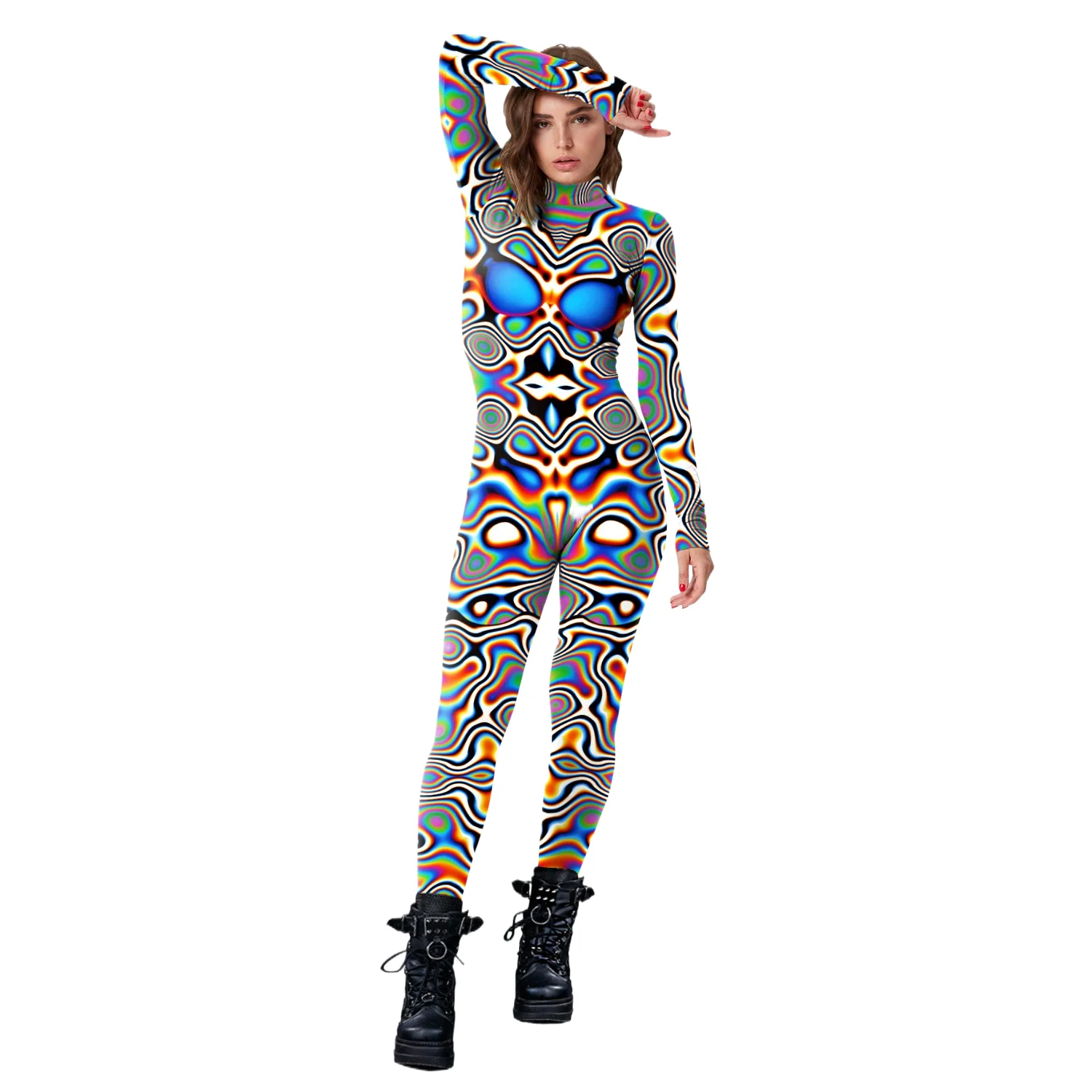 

New Colorful Human Performance Costumes Graffiti Wave Role Play Jumpsuit Evening Party Performance Costumes For Adult
