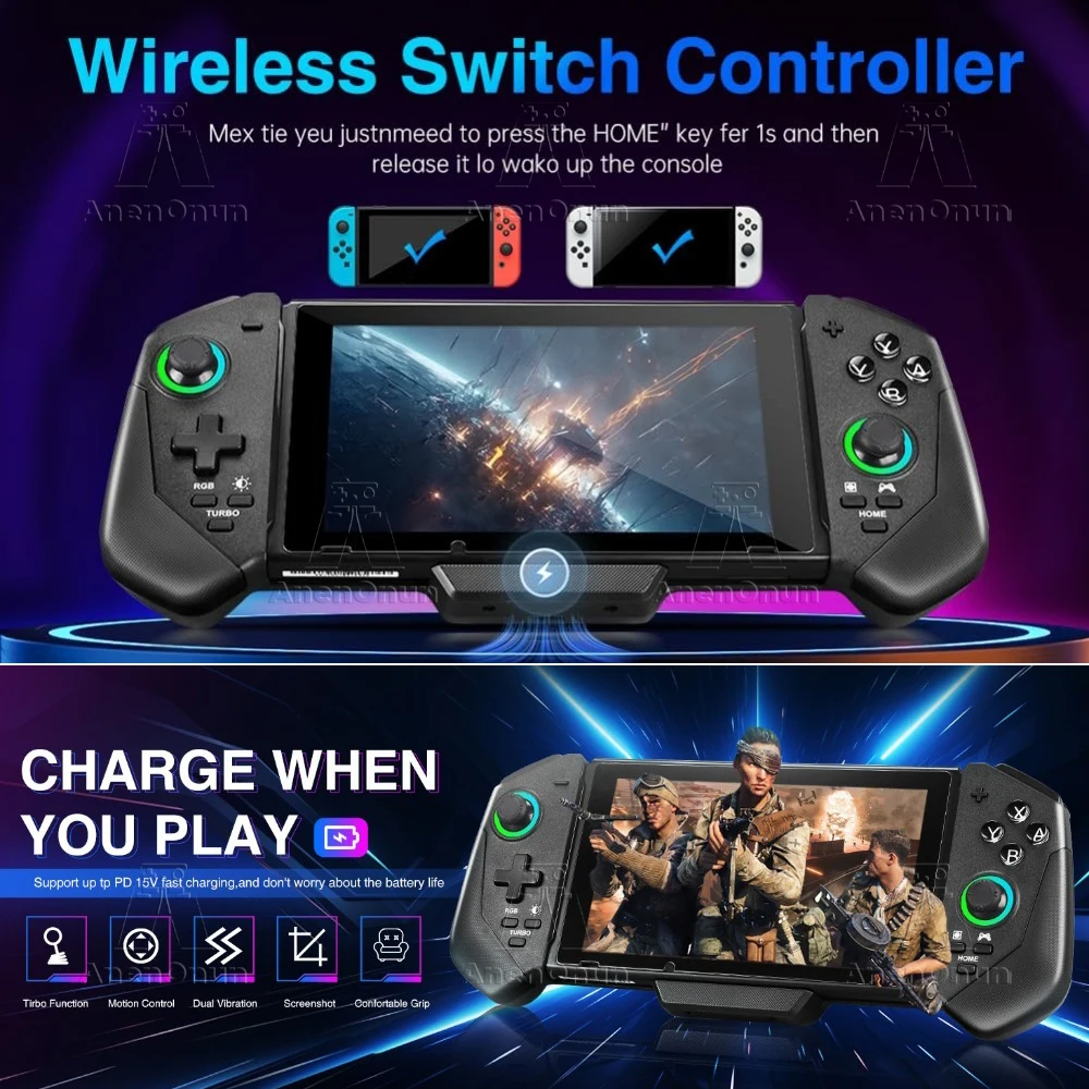 Switch/Switch OLED Controller Dual Vibration Motors 6-Axis Gyro Sensor Gamepad RGB Lighting Hall Effect Joystick Gaming Joypad