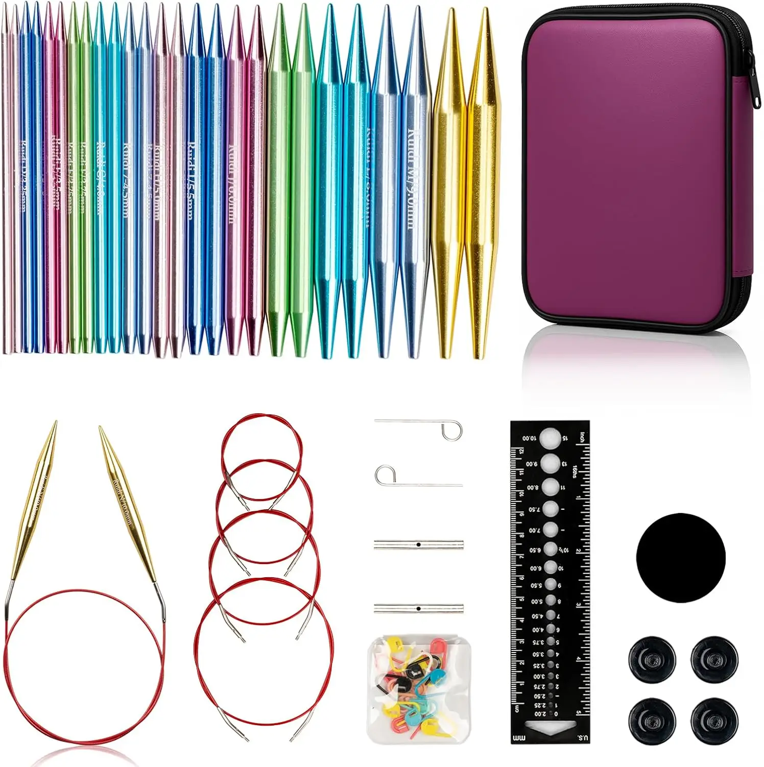 

Interchangeable Circular Knitting Needles Set - 13 Pairs of 4 Inch (10cm) Needles with 4 Cables