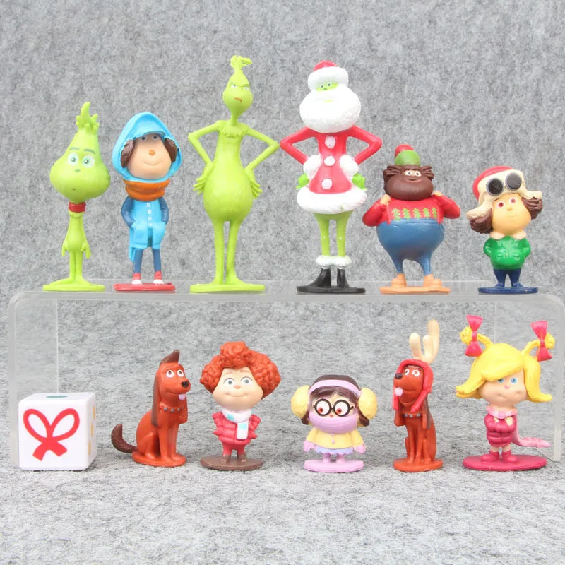 12PCS Christmas Grinch Action Figure Toys Max Grinchs Plastic Collections Mini Figure Props