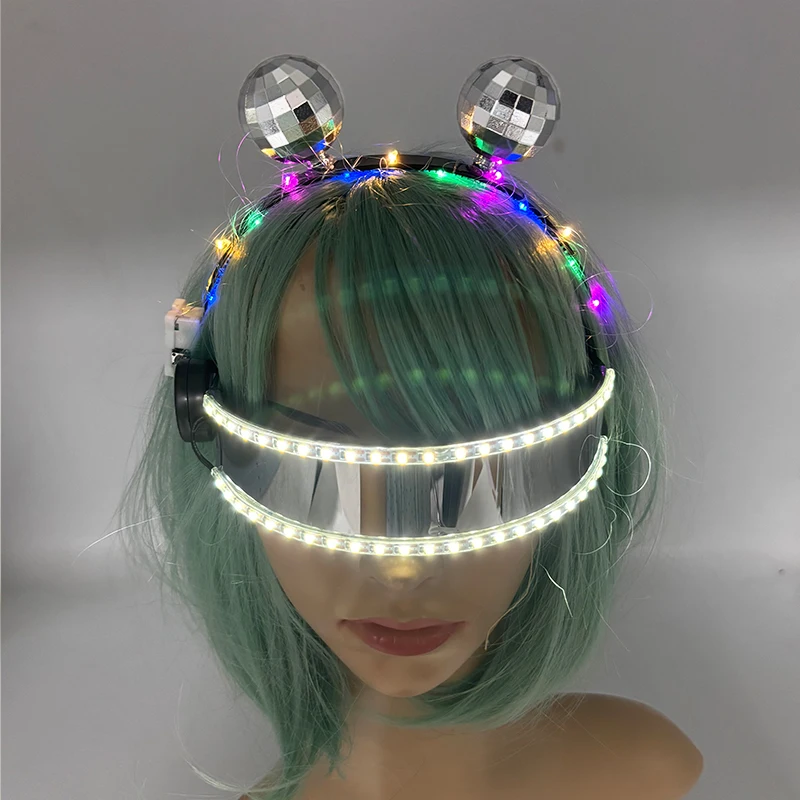 

Крутая светодиодная повязка на голову в виде диско-шара, маскарада, дня рождения, концерта, светодиодные аксессуары для волос, светодиодная повязка на голову в стиле киберпанк для девочек, повязка на голову, игрушки