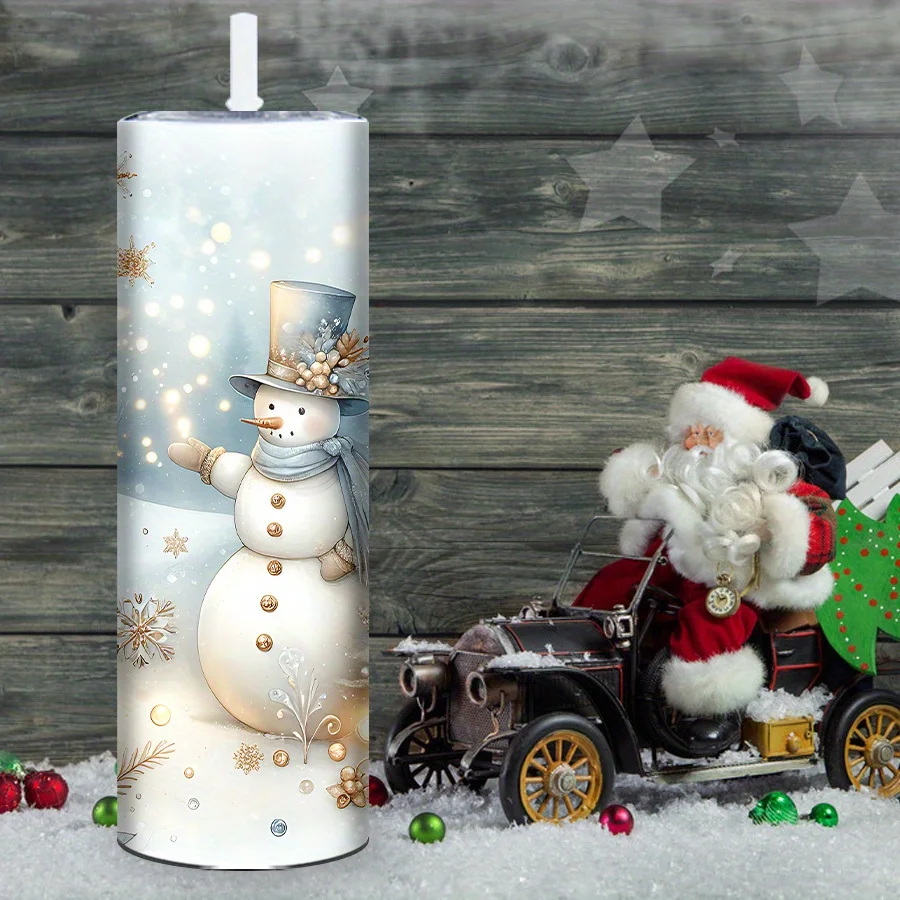 1pc 20oz Straight Cup, 3D Printed Snowman/luminous Christmas Tree Pattern,  Insulated Christmas Water Bottle, Suitable for Christmas Party Decoration, Stocking Stuffer, Family Travel Cup, Christmas Tree Pattern, Best for Christmas view 4