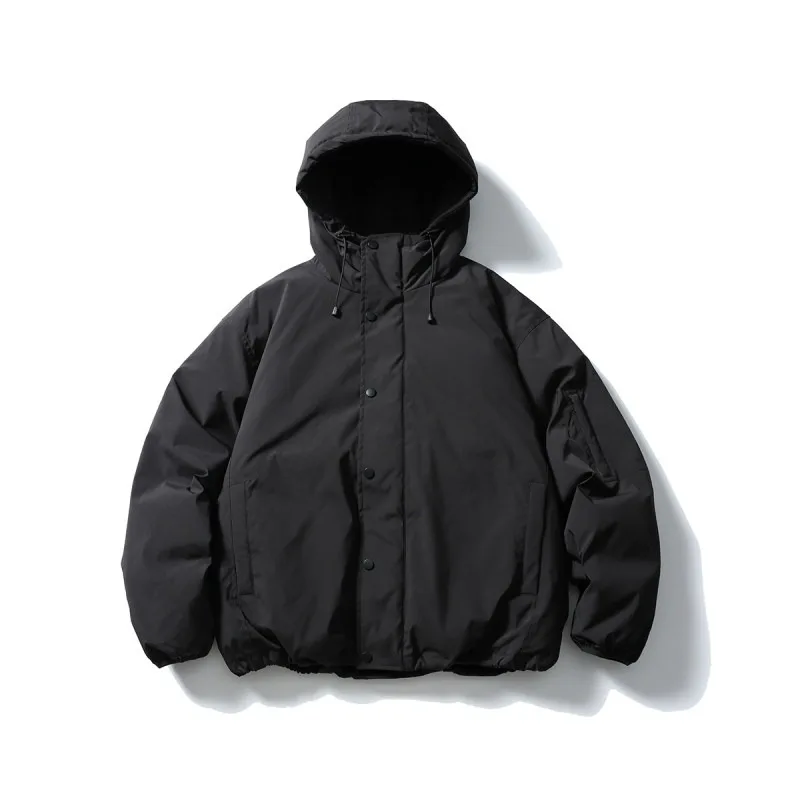 Japanese Retro 90 White Duck Down Hooded Jacket Men's Trendy Winter Solid Color Loose Thick Warm Coat