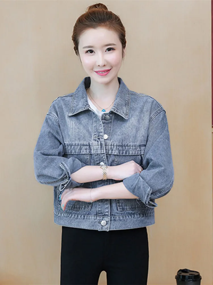 Sli ort Denim Jaet dames lente herfst faionable mooie grote gloednieuwe collectie katoenen kraag knoopdetail