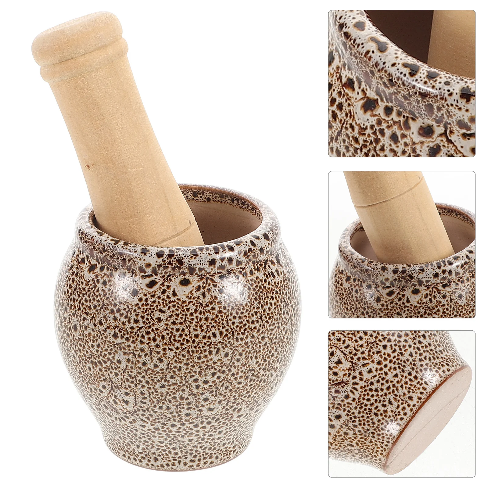 

1 Set Ceramic Garlic Grinder Wooden Pestle Mortar Bowl Manual Spice Crusher Kitchen Grinding Tool Stone Pestle For Crushing