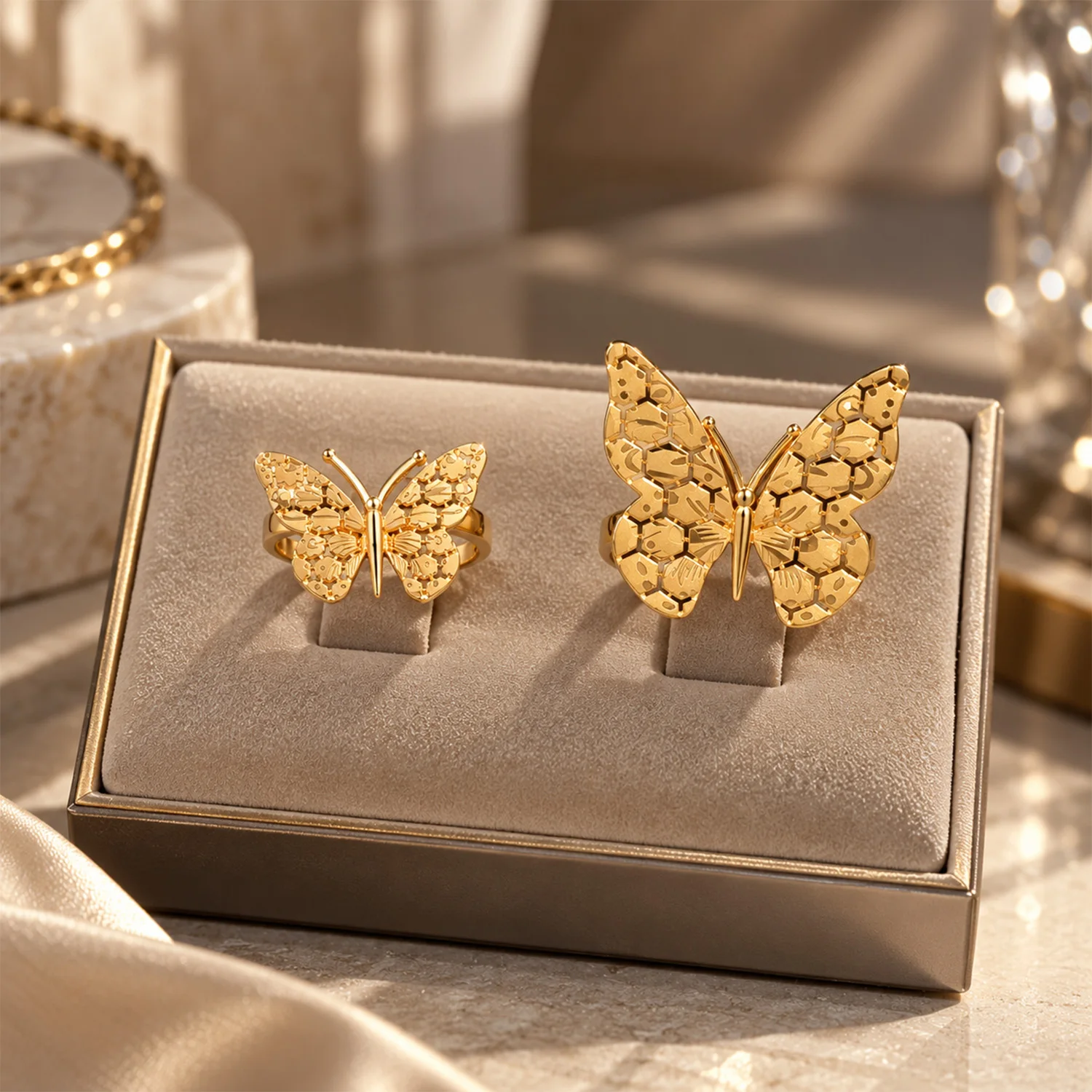 Butterfly open ring set for women adjustable stackable finger rings trendy butterfly design elegant jewelry gift for party daily
