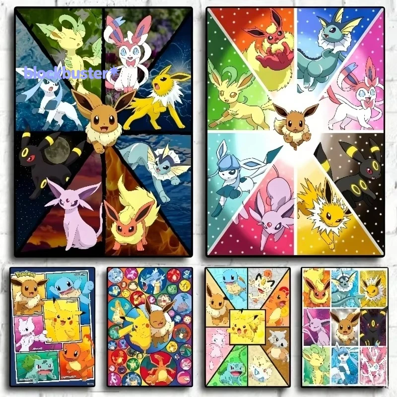 Arte De Pared En Pintura De Diamantes Pokémon, Sin Marco, Pikachu, Squirtle Y Bulbasaur, Manualidad Artesanal, Decoración De H