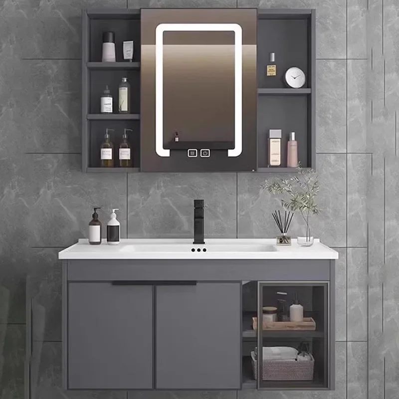 

Modern Minimalist Bathroom Cabinet Washbasin Combination Ceramic Sink Space Aluminum Washbasin Countertop Basin Furniture