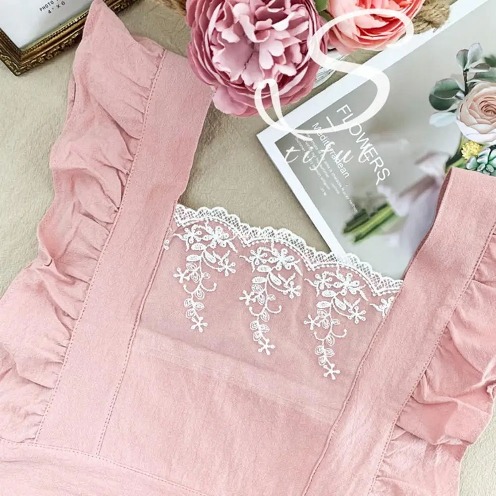 Washed Cotton Linen Lace Kitchen Aprons Flower Shop Garden Ruffles Work Clean Apron for Woman Dress