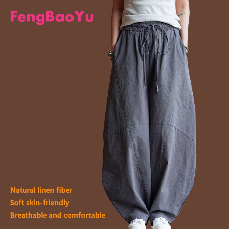 

Linen Spring and Autumn Men's Pants Cotton Hemp Wide-leg Pants Retro Plus-size Loose Pants 5XL 200KG Fat Outdoor Travel Leisure