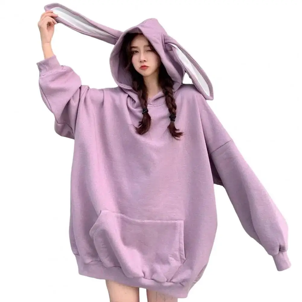 Women Bunny Ear Hoodie Loose Fit Hoodie with Pockets Cozy Bunny Ear Hoodie for Women Warm Pullover with Elastic Cuffs for Fall