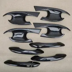 1 Set Car Exterior Side Door Handle Bowl Cup Cover Trim Fit for Hyundai Santa Cruz 2022-2023 Black Carbon Fiber Style ABS