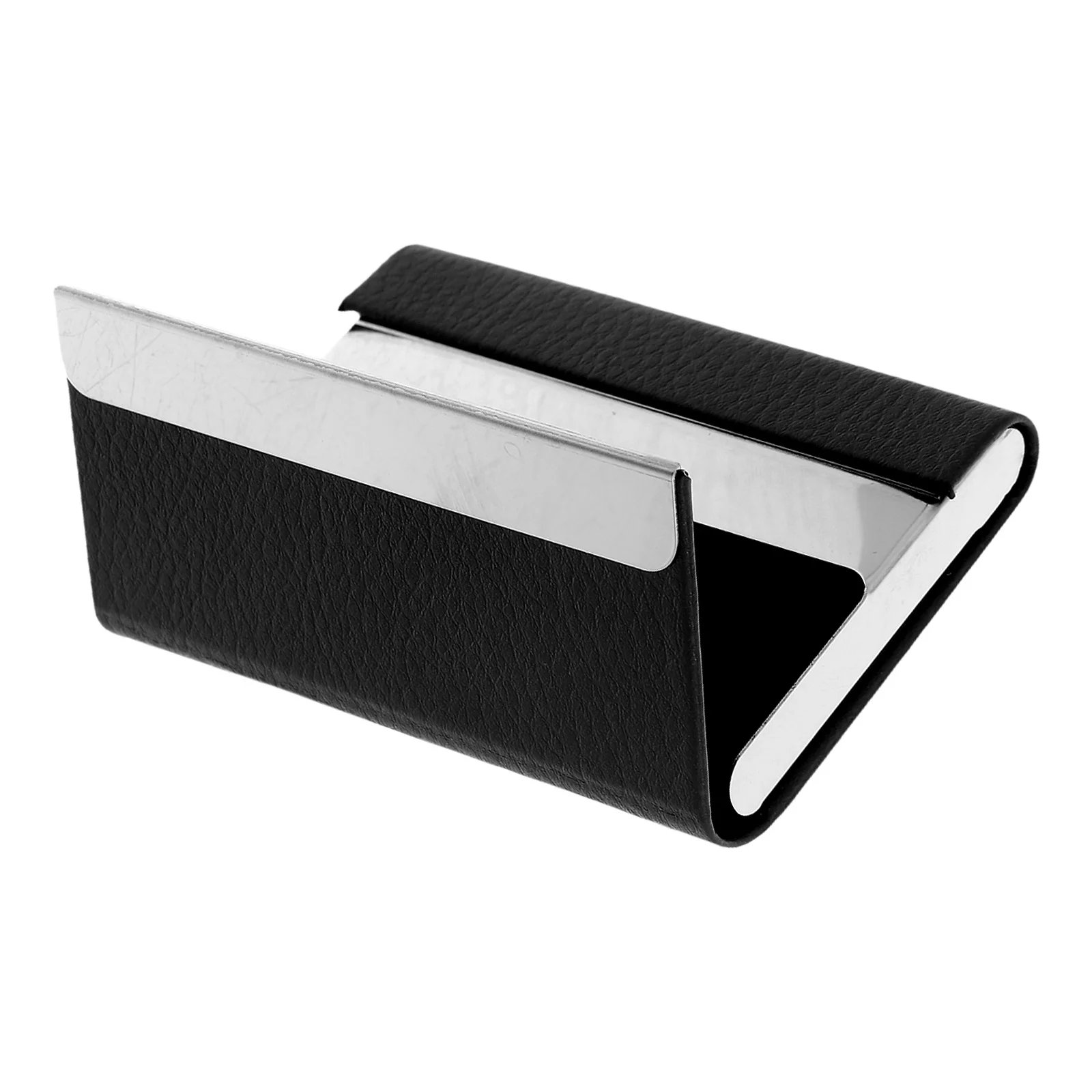 Porte-cartes de visite mince en acier inoxydable, étui Compact en PU, boîte de rangement Portable, portefeuille, organisateur de poche pour cartes de visite