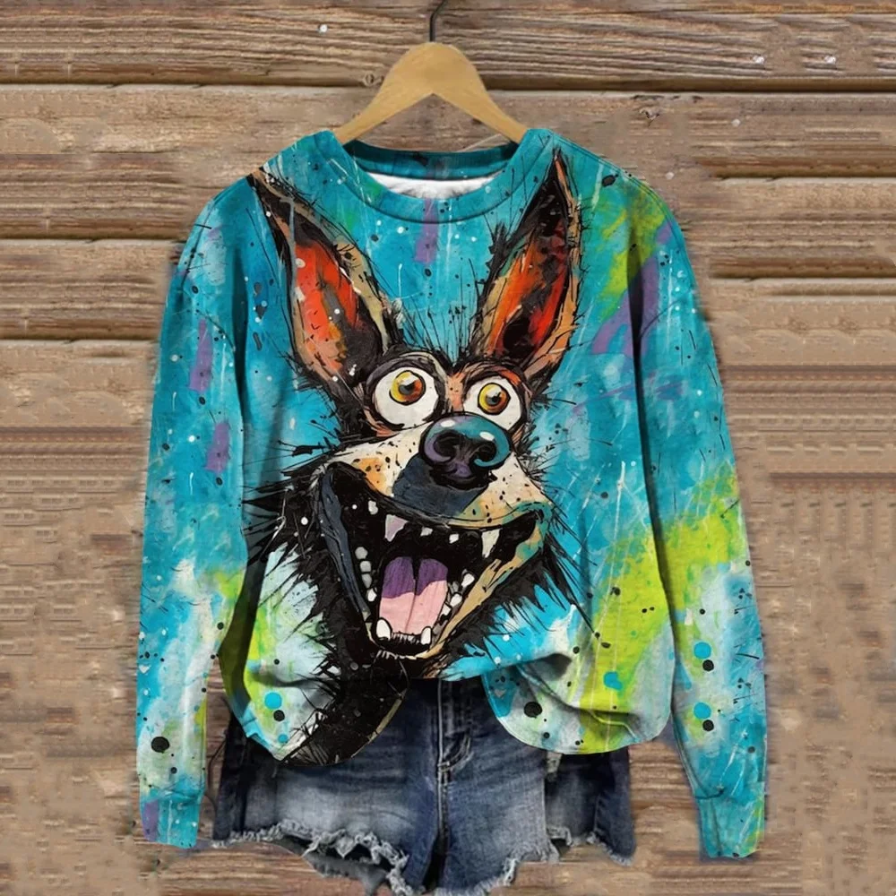 2024 Trend Fashion Animal Print Women\'s Hoodie Casual Plus Size Long Sleeved T-Shirt Spring And Autumn Colored Tie Dye Clothing