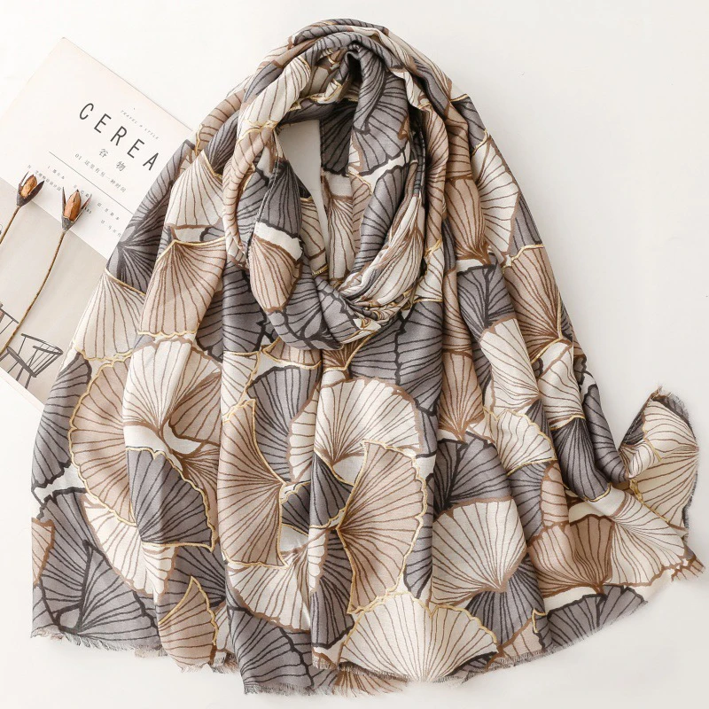 

Шарф-платок 90x180 см из хлопка с эффектом льна, с принтом гинкго, мягкий, с бахромой, весенний, для повседневной носки, офиса, мусульманский хиджаб