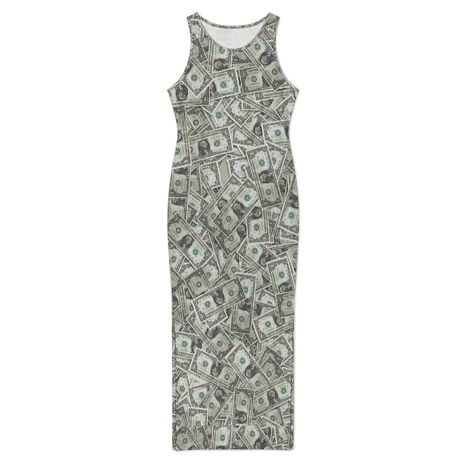 Women Bodycon Dress Retro USA Dollar Bills Funny Print Maxi Dresses Spring  Sleeveless Street Fashion Pattern Dress 2XL 3XL 4XL