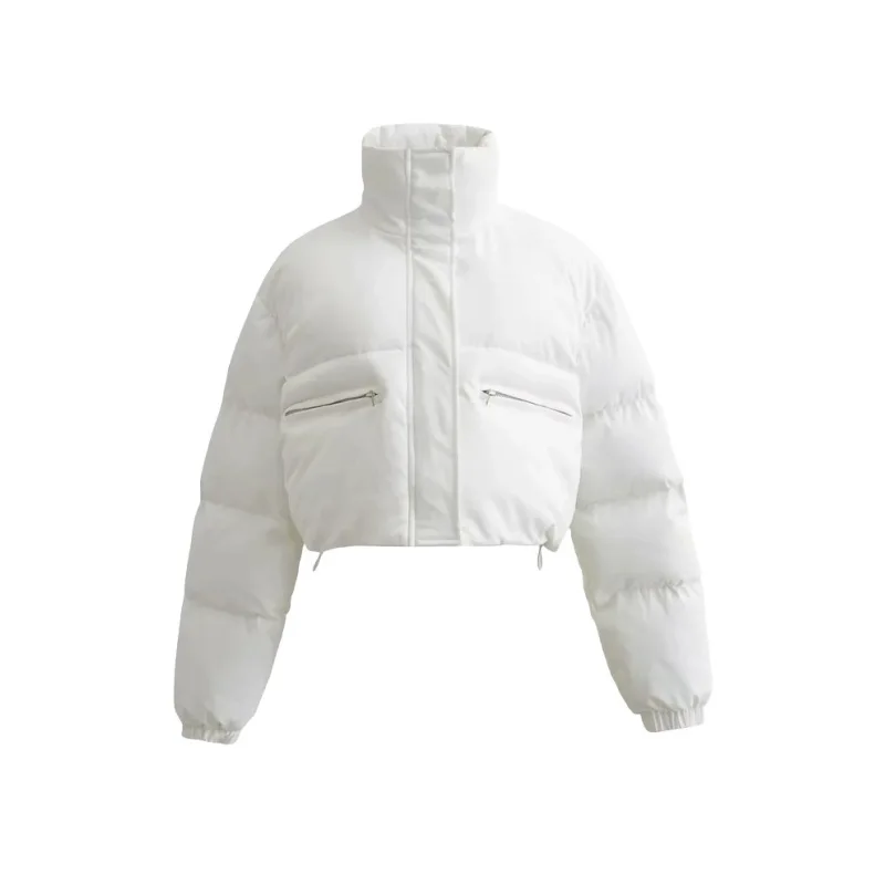 

Short Coat Elastic Hem Drawstring Design Street Style Women's Coat Winter Thickened Stand Collar Warm Cotton Jacket Bread Style