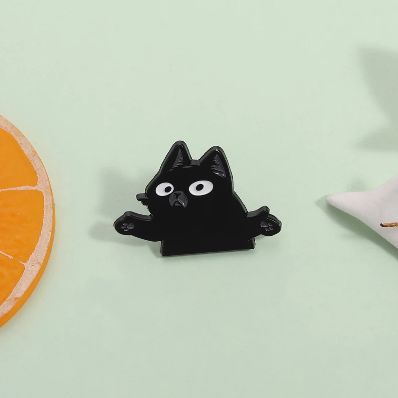 Black Cat Shrugs Enamel Pin Funny Animal Body Language Brooch Lapel Backpack Badge Jewelry Gift for Cat Lover Friends