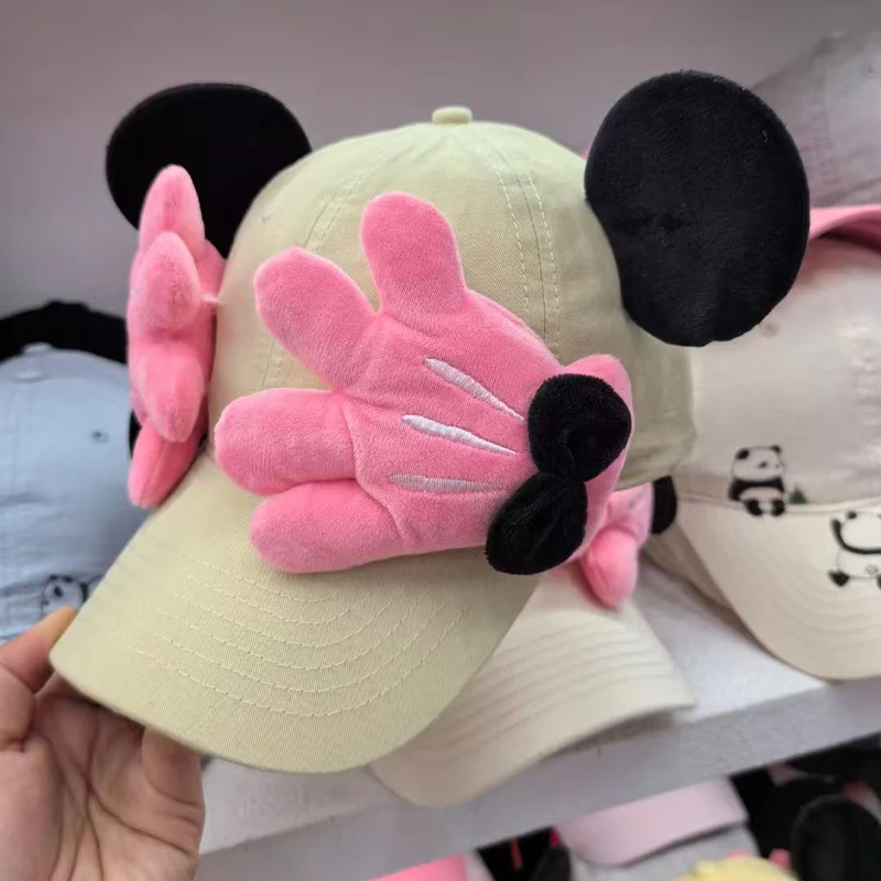 Roze schattige Mickey kleine hand honkbalhoed vrouwelijke cartoon creatieve gezichtsshow kleine eend tong hoed reizen zonnebrandcrème hoed meisje cadeau