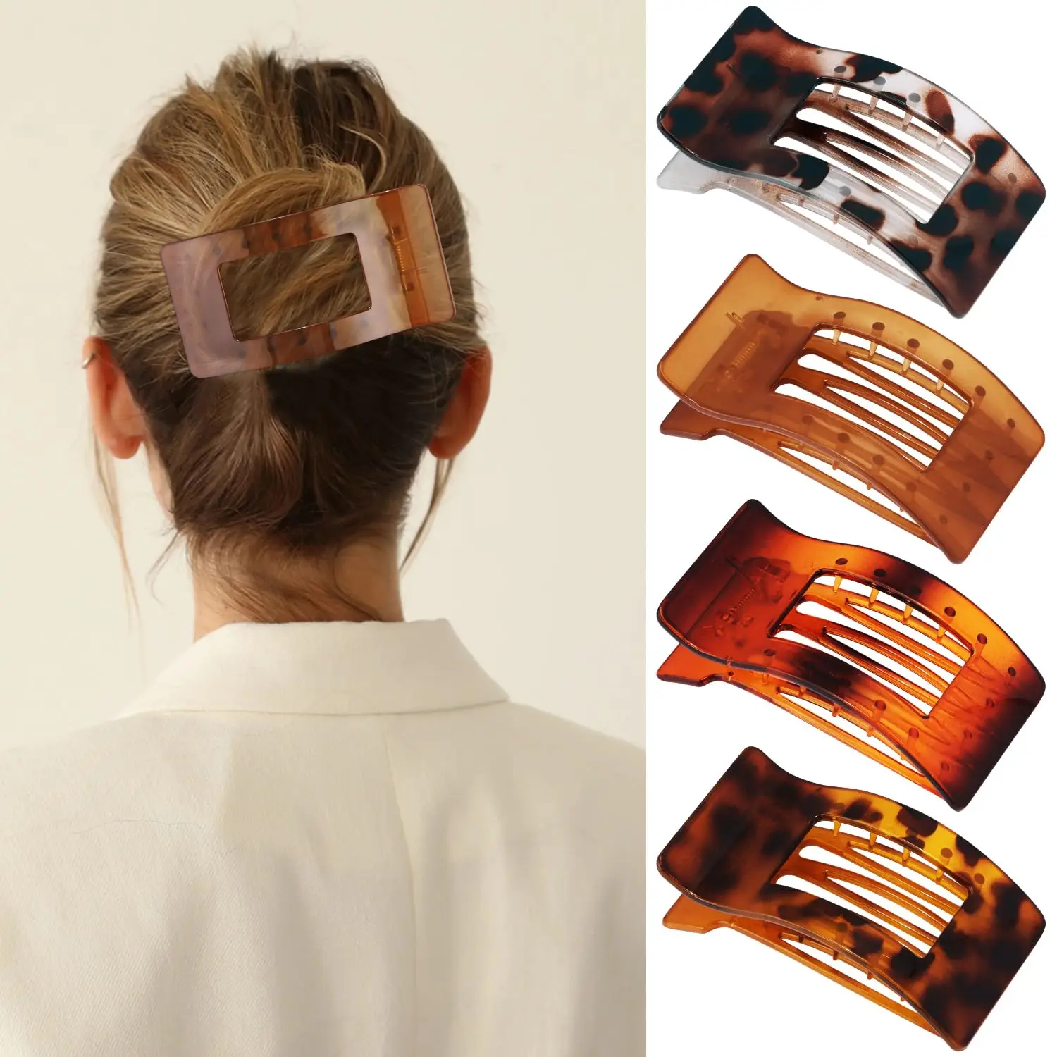 

Dowell Flat Hair Clips for Women Matte Lay Flat Claw Clips Strong Hold Large Side Hair Clip All Hair Types Non Slip Grip