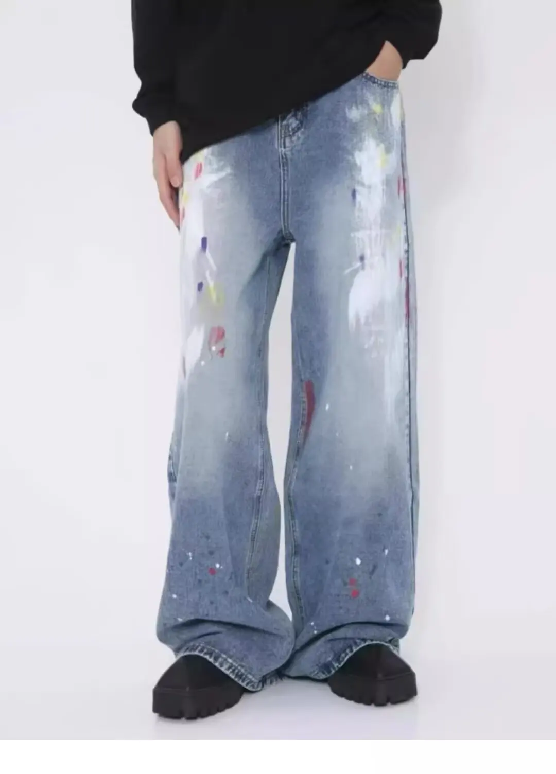 Men's High Street Vintage Loose Wide Leg Long Pants Trendy Graffiti Straight Leg Trousers y2k American Denim Jeans Man clothes