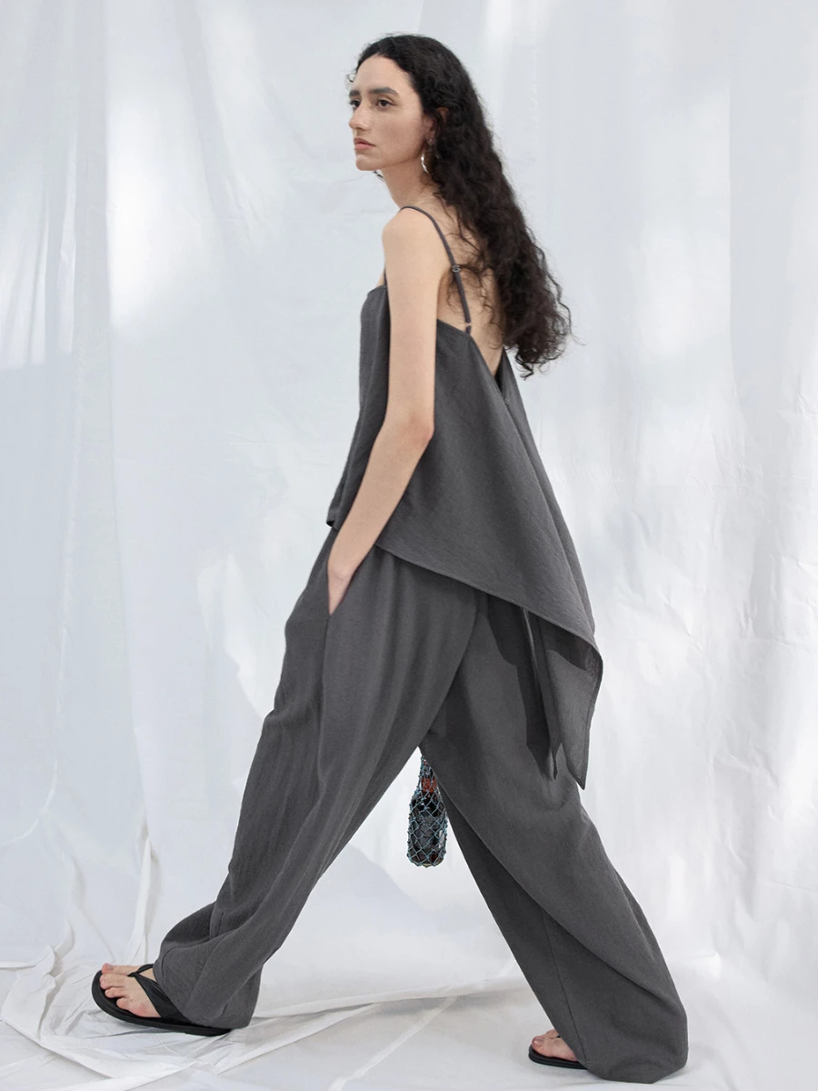 

Уникальный асимметричный топ из хлопка и льна с завязками, дизайнерская новинка, укороченный, однотонный, женский жилет для повседневной носки