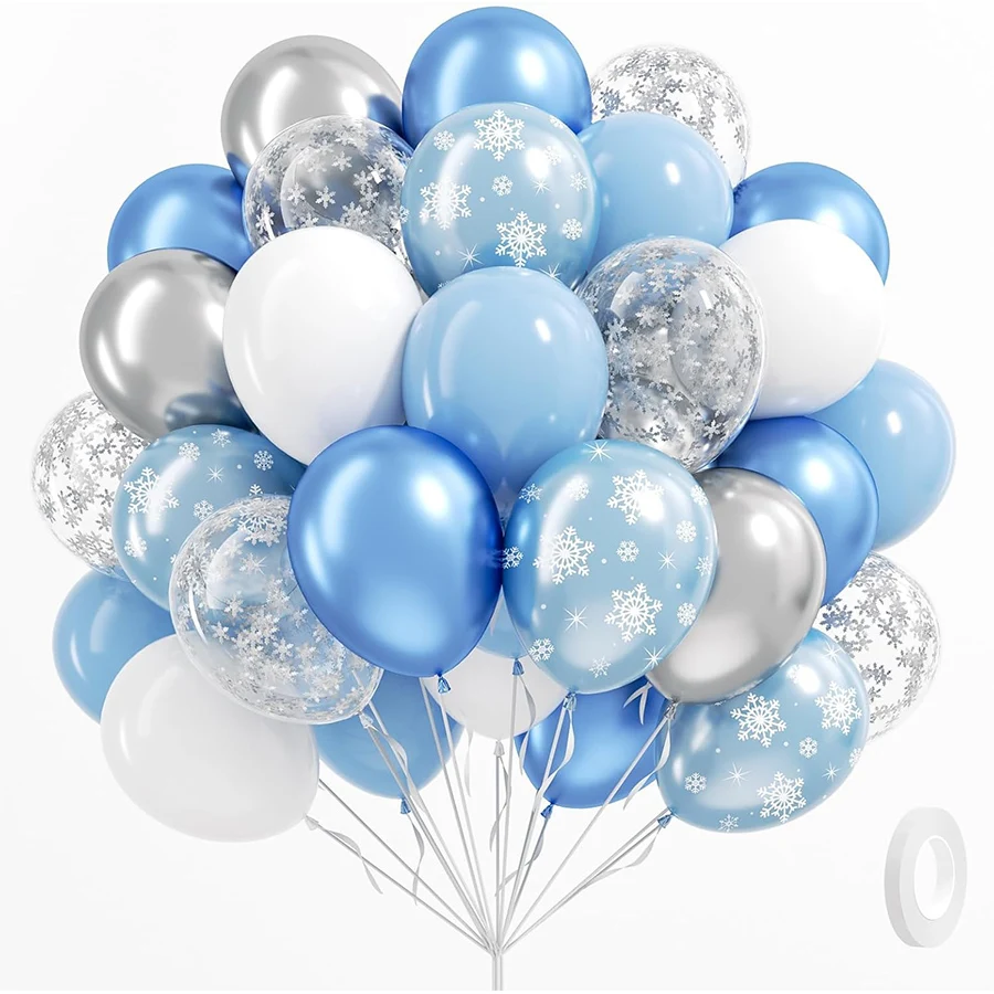 40 Stück 12 Zoll Blau-Weiß-Silber Schneeflocken-Druck Latexballons Set für Frozen-Themen Geburtstag Schneekönigin Party Dekorationszubehör – Detail 1