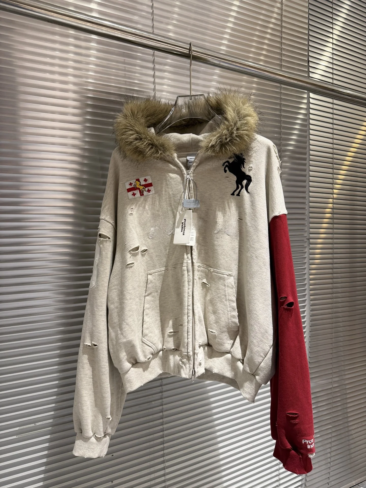 

Waed out Distred American Casual Zipper Hooded Jaet Leather like Fabric Men Women Outerwear Youth Commute Sle Loose Fit