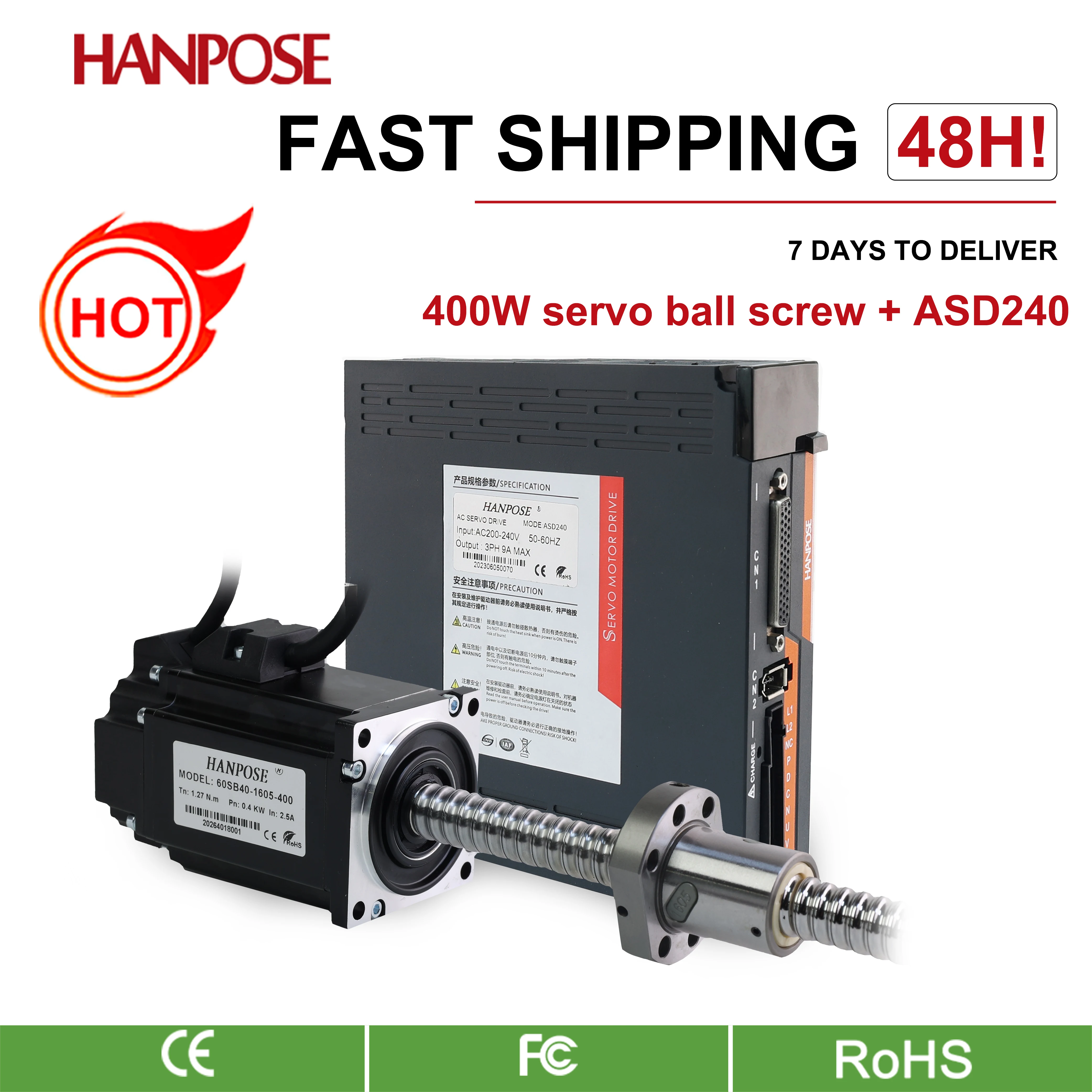 400W Linear Ball Screw Servo Motor 60SB40-1605-400 with Integrated AC Drive Kit, 485 Communication, High Speed