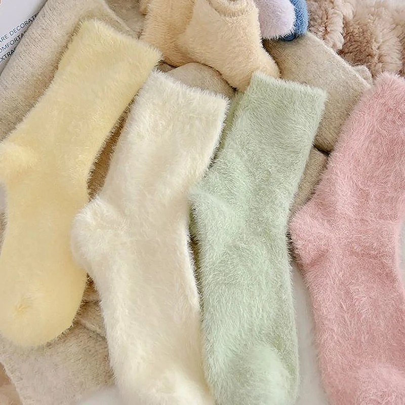 

Cute Mink Velvet Socks For Women Girls Autumn And Winter Elastic Thicken Thermal Coral Velvet Sleep Plush Floor Plush Socks