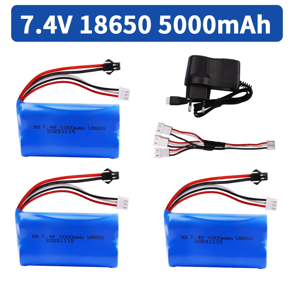 18650 7.4V 5000mah SM Plug Lipo Battery and charger for WPL MN99S D90 U12A S033g Q1 H101 H103 Rc Boats Cars Tanks Parts Battery