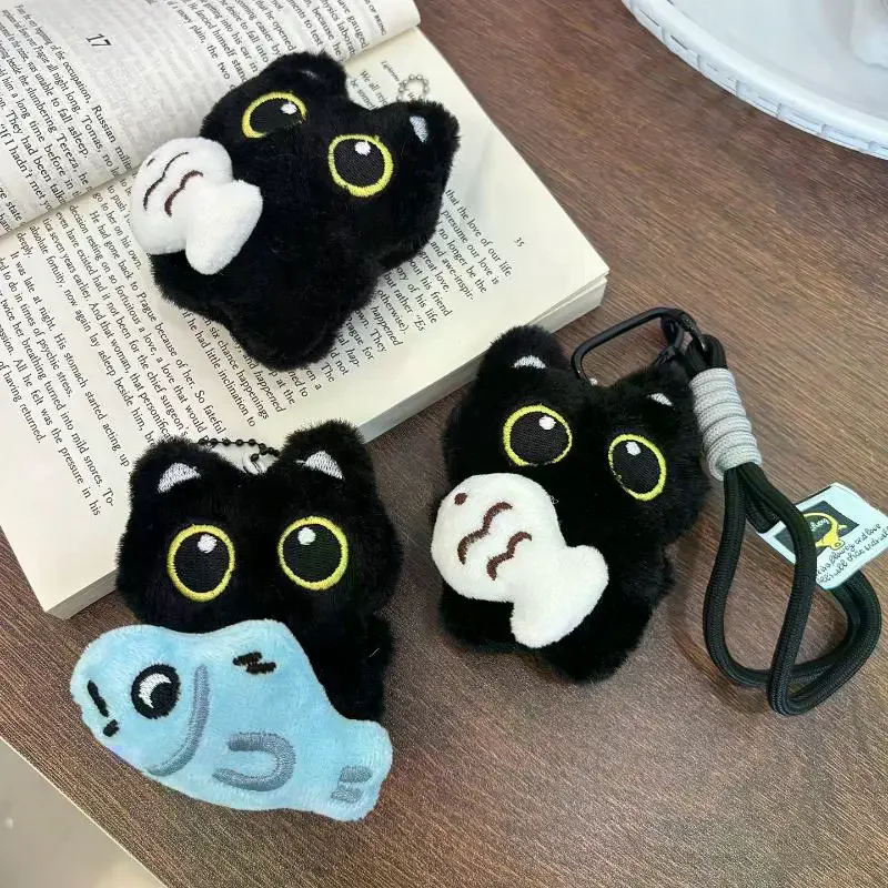 Joli porte-clés en peluche chat noir, pendentif de sac jouet Kawaii, accessoire de porte-clés de voiture, idée cadeau pour Couple