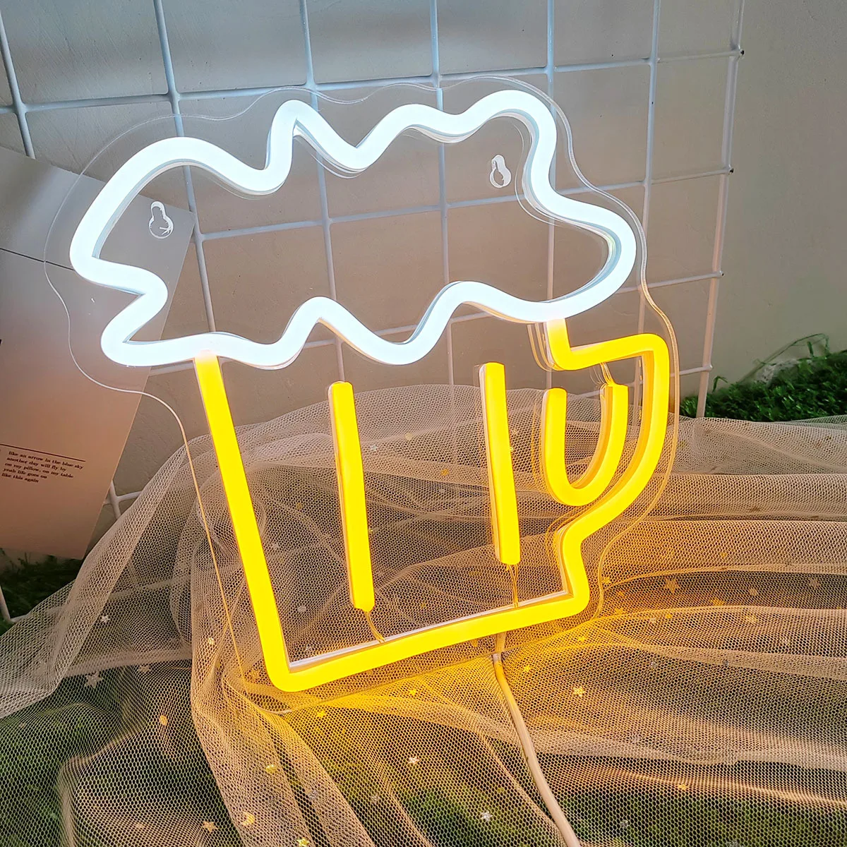 LED Beer Glass Neon Light Glowing Festival Decoration Desktop Atmosphere Neon Lamp KTV Bar Home Party Decor Adult Kid Gift