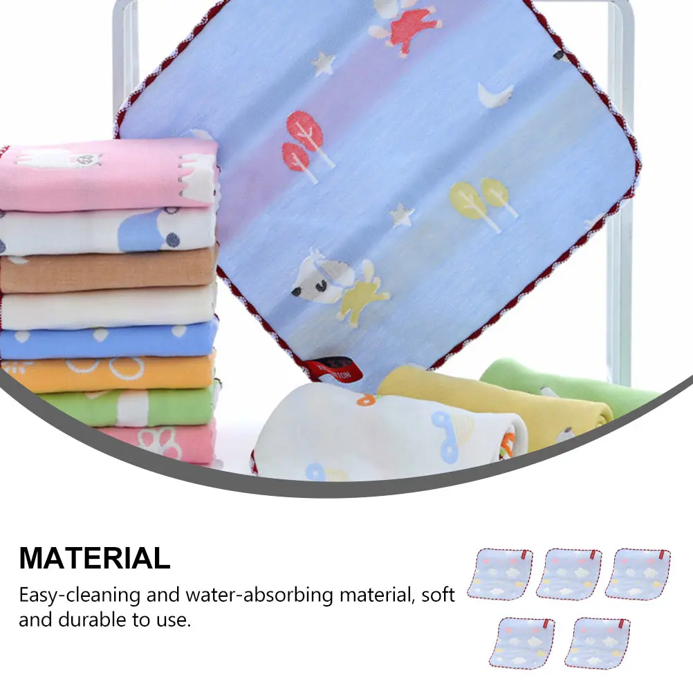 

5PCS Cotton Towels Small Handkerchief Kindergarten Saliva Absorbent Durable Reusable Easy Cleaning Soft Texture