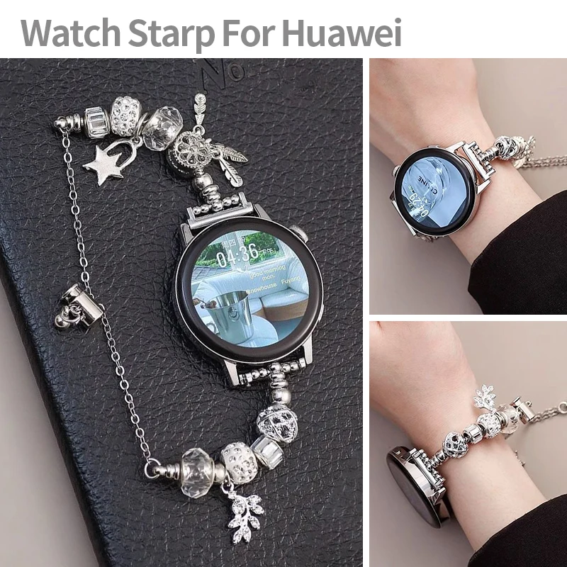 Women Crystal Bead Handmade Charm Bracelet 18 20mm 22mm Universal Metal Strap for Samsung Watch 7 5 Active 2 6 4 Classic 40mm 44