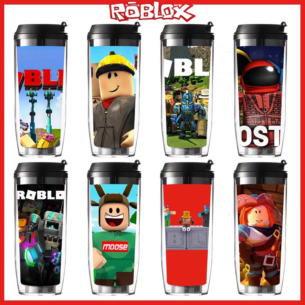 Hot Roblox Game Anime Cartoon Around Straw Double Plastic Students with The Curve Cup Heat Insulation Water Cup Christmas Gift