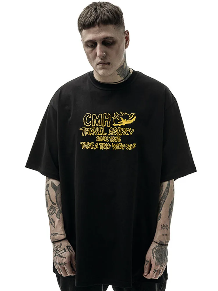 

Мужская футболка из хлопка большого размера с принтом CMH, корейская мода, Harajuku, готика, Y2k, уличная одежда, винтажные топы с короткими рукавами, футболки, одежда