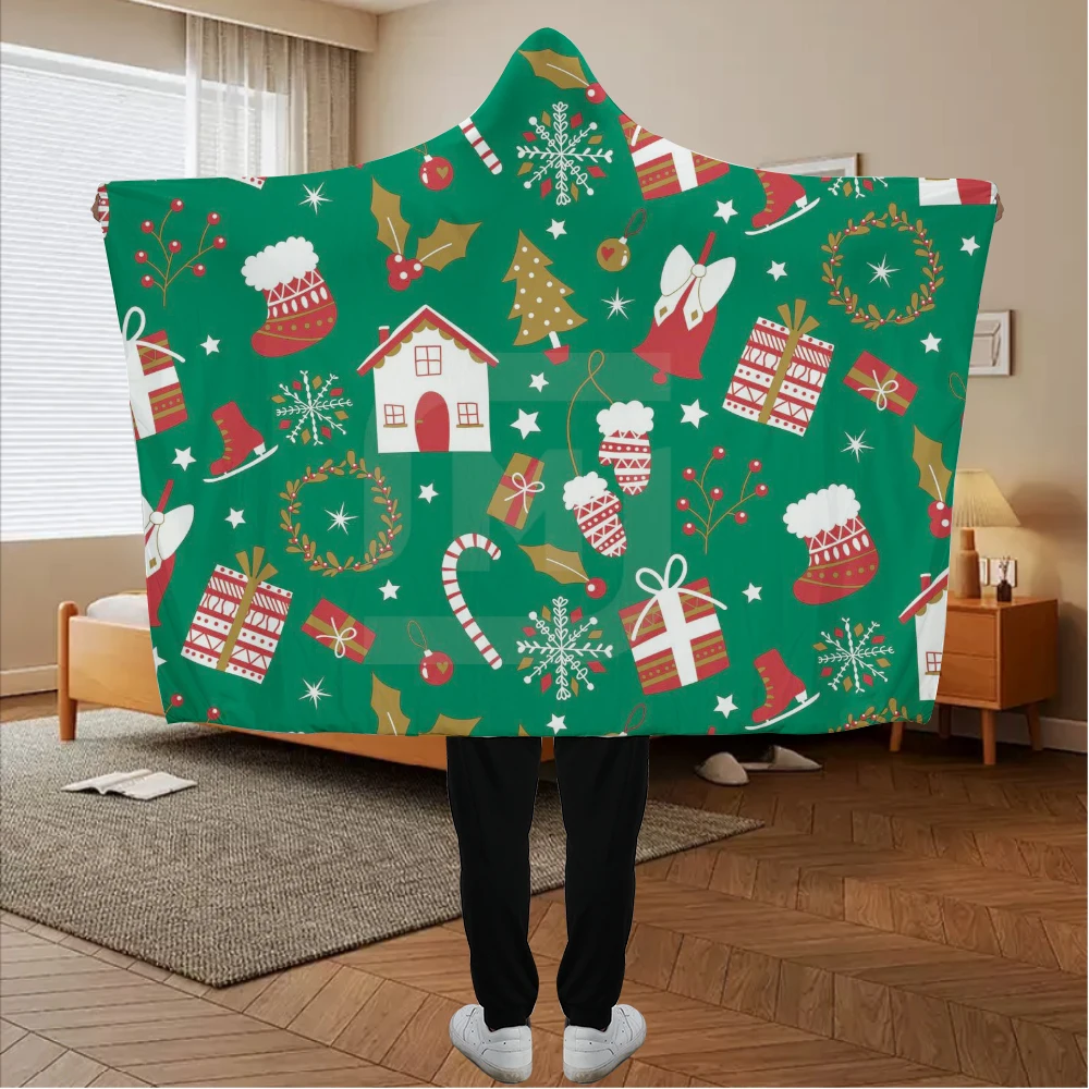 Christmas Hooded Blanket Soft Flannel Christmas Hat Blanket Throwing Wearable Blanket Christmas Children's Day Birthday Gift