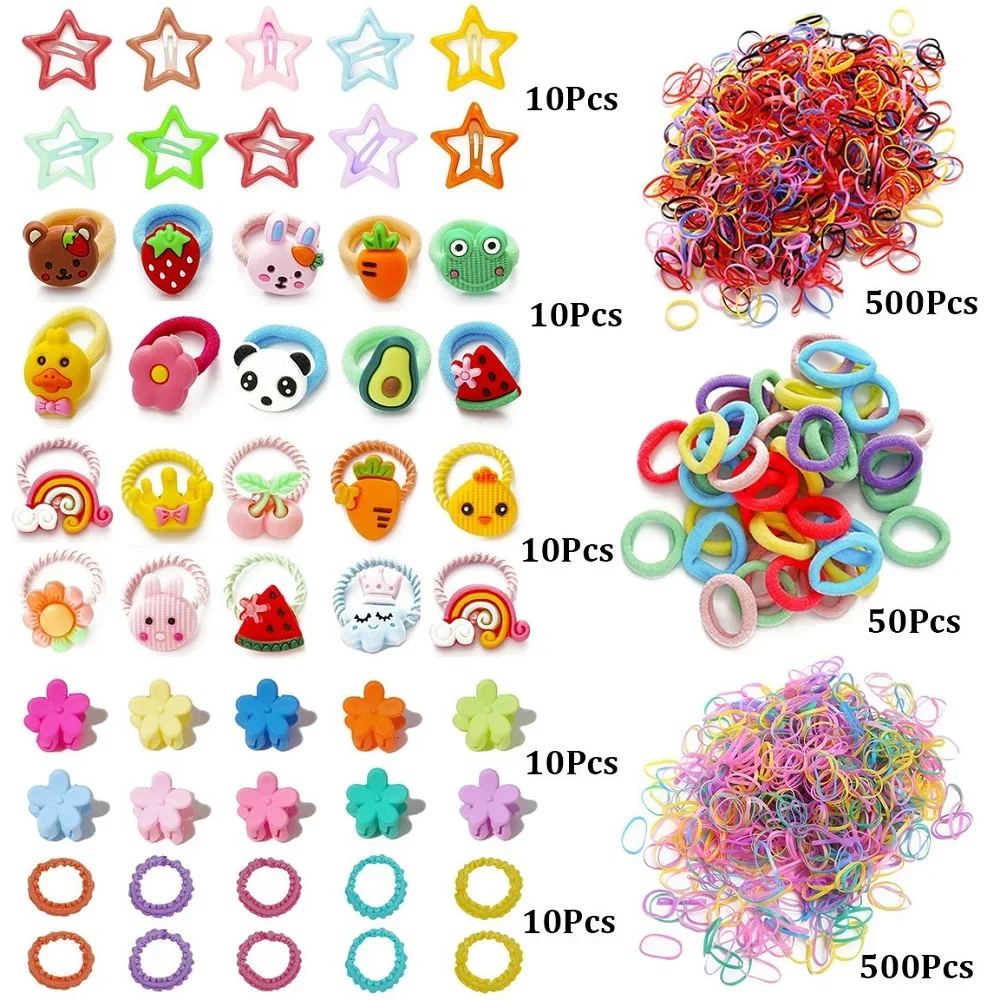 1100 Stück buntes Haarband-Set für Mädchen, elastisches Gummiband, Haarspangen, Pferdeschwanzhalter, Kinder-Haar-Accessoires, Geschenk für Mädchen