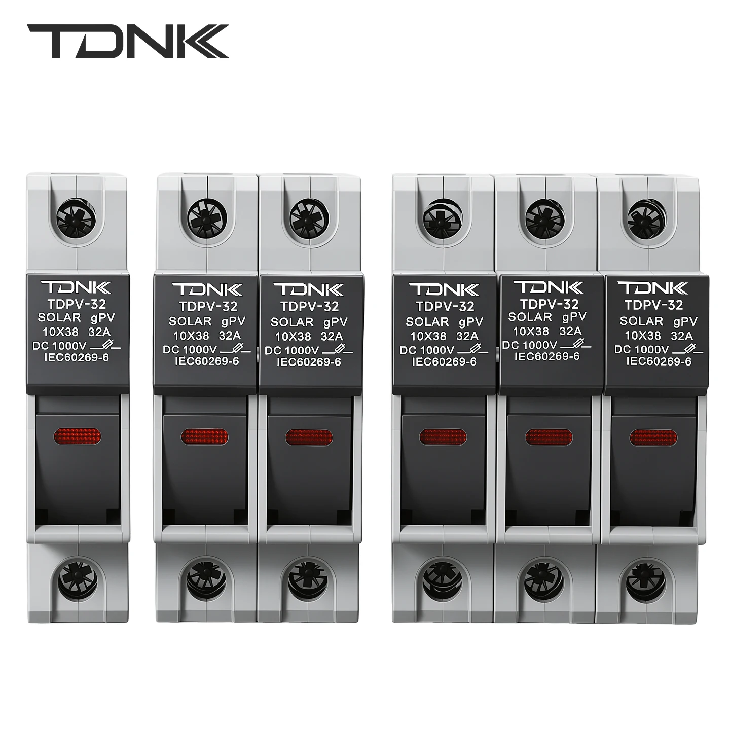 TDNK TDPV-32 Solar PV Fuse Holder 32A DC 1000V with Indicator 1P/2P/3P 10x38mm gPV Fuse Base for Photovoltaic System