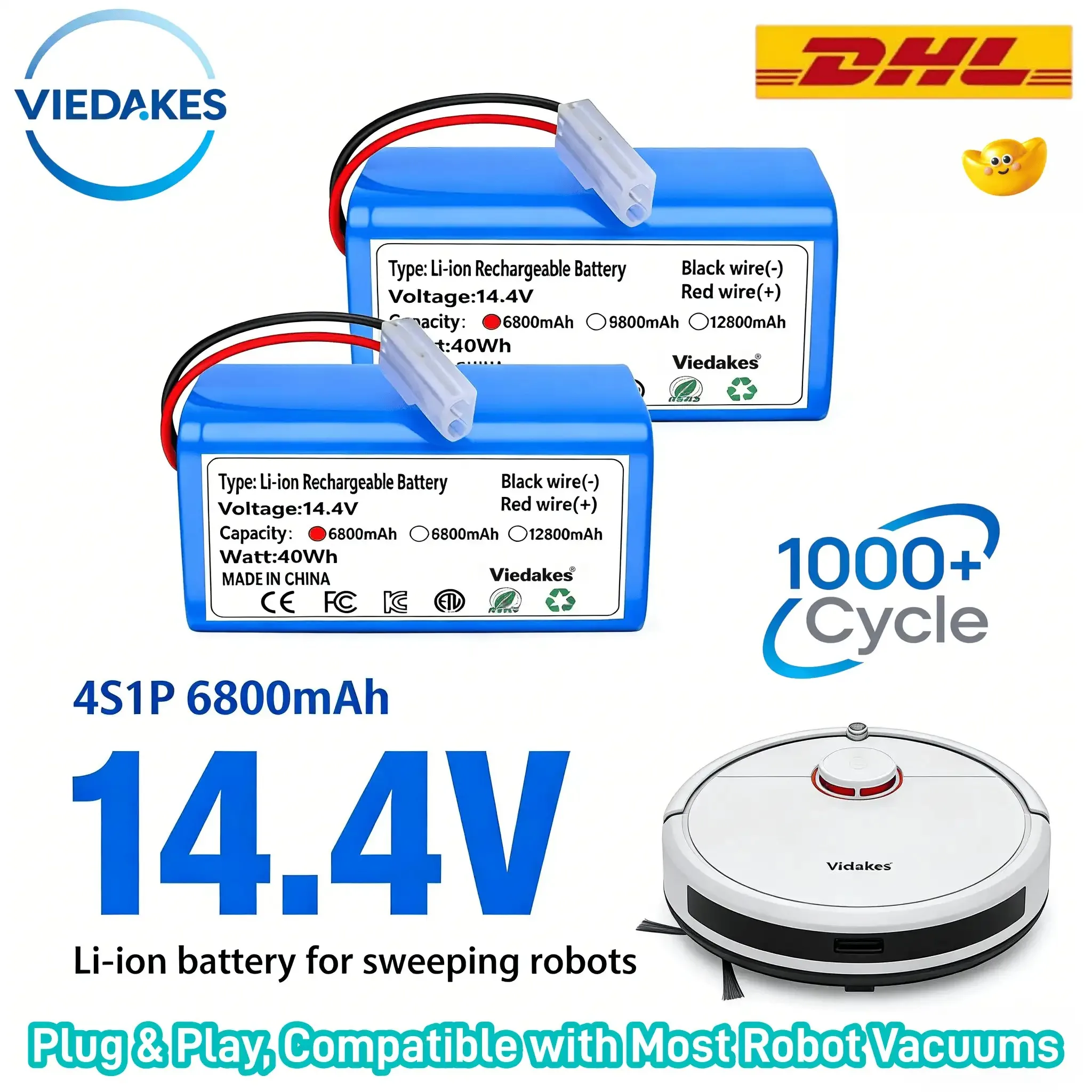 

4S1P Литий-ионный аккумулятор 14,4 В, 6800 мАч, для робота-пылесоса XIAOMI MIJIA Mi Robot Vacuum-Mop Essential G1 MJSTG1, SKV4136GL H18650CH R30 R35